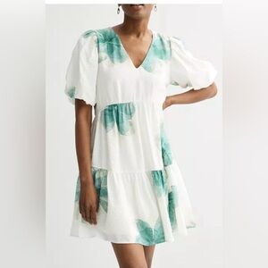 Nine West White and Green Floral Midi Dress